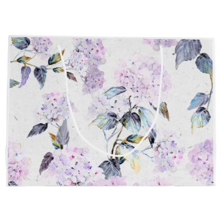 Grand sac cadeau à l'aquarelle violette Hydrangea