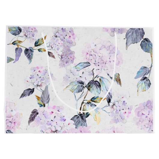 Grand sac cadeau à l'aquarelle violette Hydrangea (Dos)