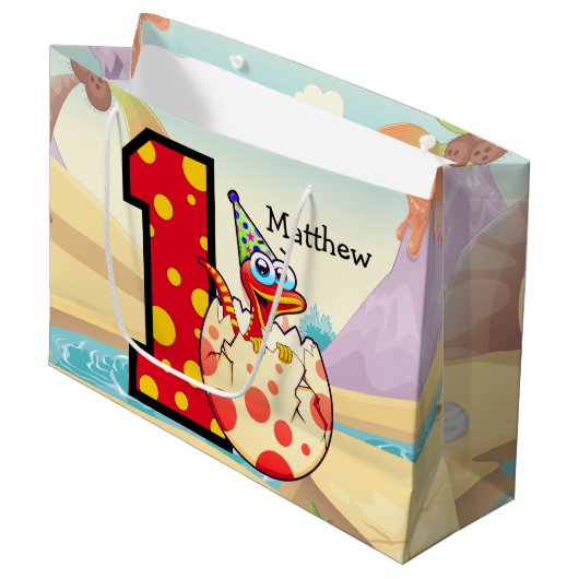 Grand Sac Cadeau Ă?re coutume de fête d'anniversaire de dinosaure (Devant Angle)