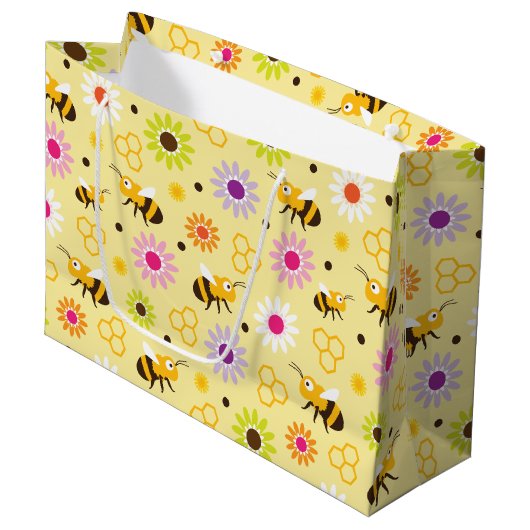 Grand Sac Cadeau Abeille et fleurs (Devant Angle)