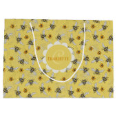 Grand Sac Cadeau Abeille jaune à la mode et fleurs (Dos)