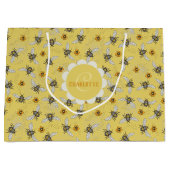 Grand Sac Cadeau Abeille jaune à la mode & fleurs (Devant)