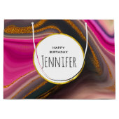 Grand Sac Cadeau Abstrait rose et noir avec des perches d'or Annive (Devant)