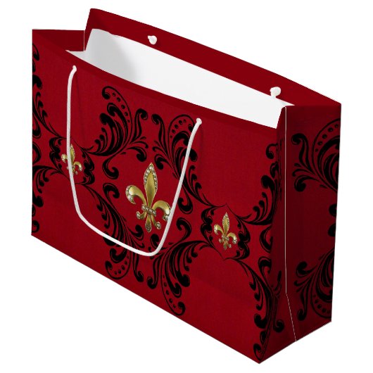 Grand Sac Cadeau Acanthe noire sur le rouge (Devant Angle)