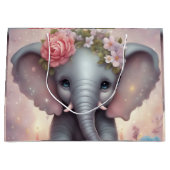 Grand Sac Cadeau Adorable bébé éléphant avec fleurs (Devant)