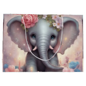 Grand Sac Cadeau Adorable bébé éléphant avec fleurs (Dos)