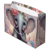 Grand Sac Cadeau Adorable bébé éléphant avec fleurs (Dos Angle)