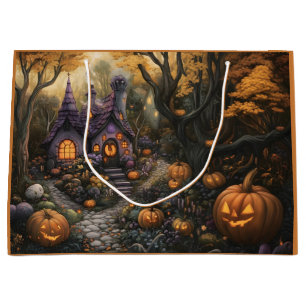 Grand Sac Cadeau Adorable Éffrayant House et Halloween Citrouille P