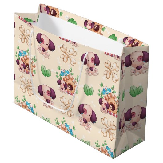 Grand Sac Cadeau Adorable Motif de chien (Devant Angle)