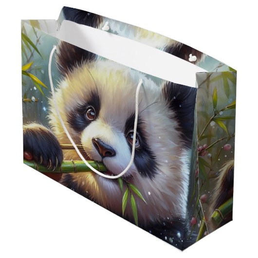 Grand Sac Cadeau Adorable Ours De Panda Mangeant Bambou (Dos Angle)