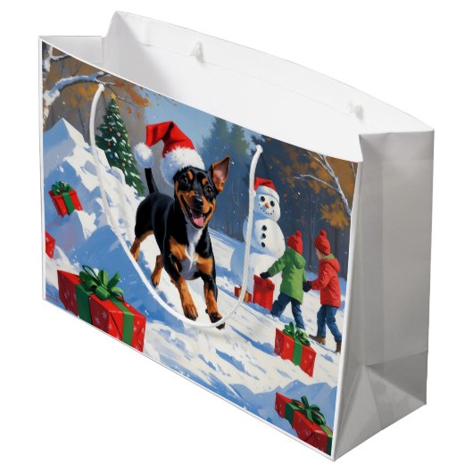 Grand Sac Cadeau Affenpinscher Festive de Noël Scène de neige (Dos Angle)