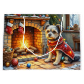 Grand Sac Cadeau Affenpinscher Sitting Fireplace Christmas Lights (Devant)