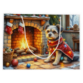 Grand Sac Cadeau Affenpinscher Sitting Fireplace Christmas Lights (Dos)
