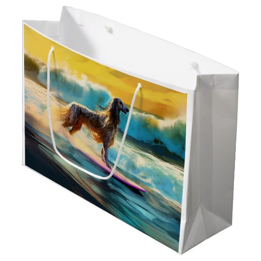 Grand Sac Cadeau Afghan Hound Beach Surf Peinture (Devant Angle)