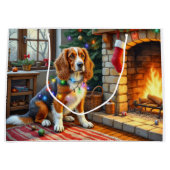 Grand Sac Cadeau Afghan Hound Fireplace with Christmas Lights (Devant)