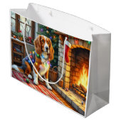Grand Sac Cadeau Afghan Hound Fireplace with Christmas Lights (Dos Angle)