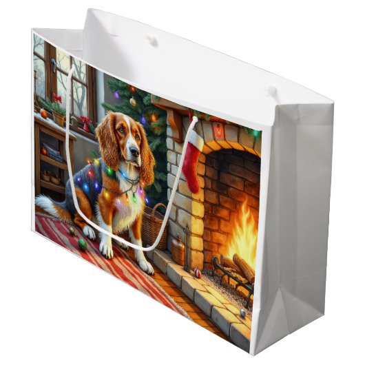 Grand Sac Cadeau Afghan Hound Fireplace with Christmas Lights (Devant Angle)