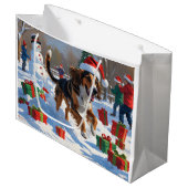 Grand Sac Cadeau Afghanistan Hound Festive Snow Scene (Devant Angle)