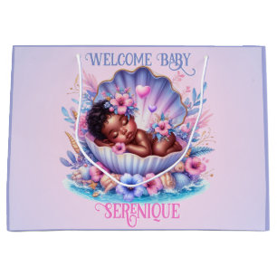 Grand Sac Cadeau African American Baby Girl in Seashell Pastel