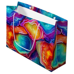 Grand Sac Cadeau Agate Arc-en-Ciel Motif de Pierre Abstraite Vibr