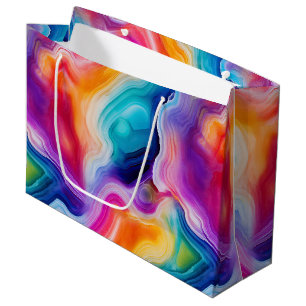 Grand Sac Cadeau Agate Arc-en-Ciel Motif de Pierre Abstraite Vibr
