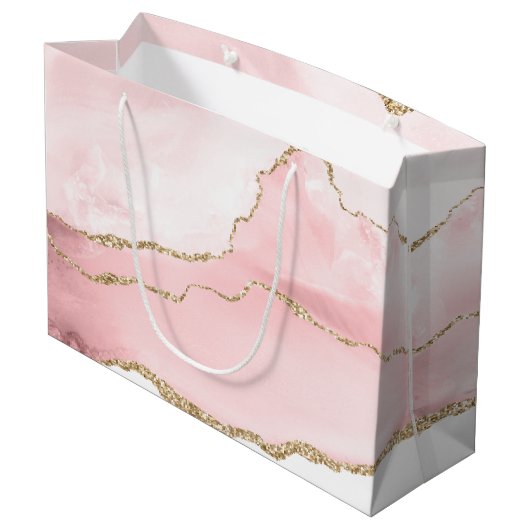 Grand Sac Cadeau Agate rose vierge avec ruban or Élégant (Dos Angle)