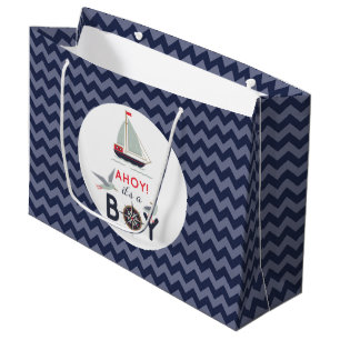 Grand Sac Cadeau Ahoy ! C'est un Baby shower nautique de voilier