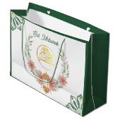 Grand Sac Cadeau Aïd Moubarak | Fleurs du Ramadan Salutations Vert (Devant Angle)
