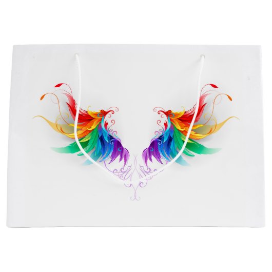 Grand Sac Cadeau Ailes fluffy arc-en-ciel (Devant)