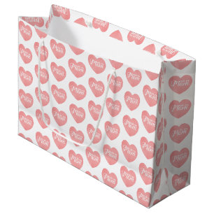 Grand Sac Cadeau Aimez-vous maman texte, le coeur rose du jour de l