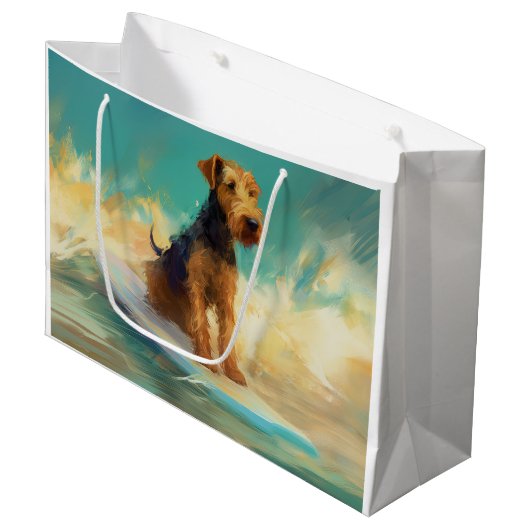 Grand Sac Cadeau Airedale Beach Surf Peinture (Devant Angle)