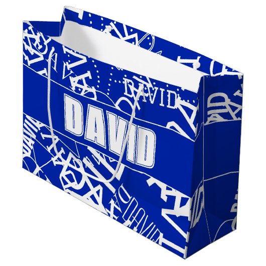 Grand Sac Cadeau Ajouter n'importe quel nom, nom collage En bleu &  (Devant Angle)