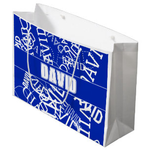 Grand Sac Cadeau Ajouter n'importe quel nom, nom collage En bleu &