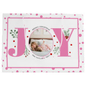 Grand Sac Cadeau Ajouter vos photos rose JOY et pois (Dos)