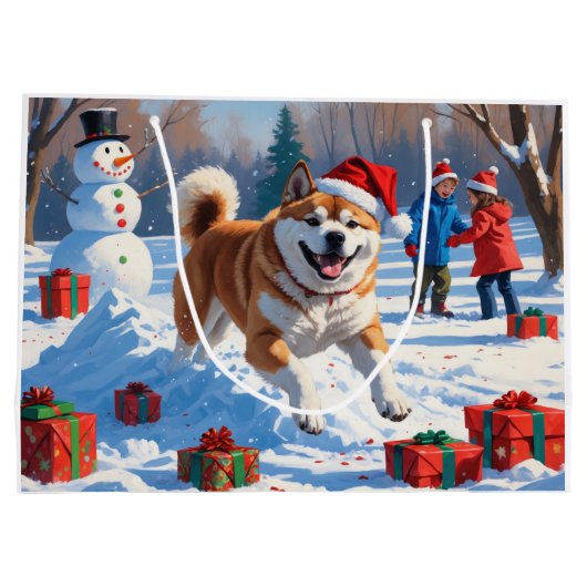 Grand Sac Cadeau Akita Christmas Festival scène de neige (Dos)