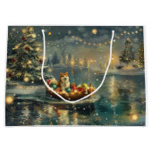 Grand Sac Cadeau Akita Christmas Festive Voyage (Devant)