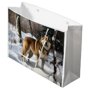 Grand Sac Cadeau Akita Laissez Tomber La Neige De Noël