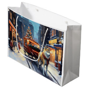 Grand Sac Cadeau Akita Saison des Fêtes de Noël