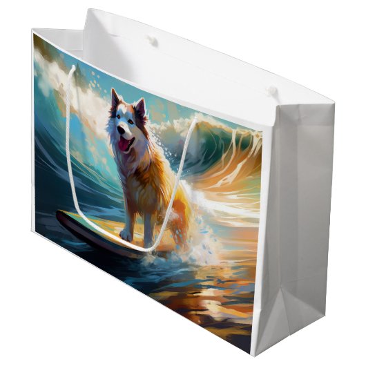 Grand Sac Cadeau Alaskan Malamute Beach Surf Peinture (Devant Angle)