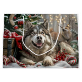 Grand Sac Cadeau Alaskan Malamute Chien Fête de Noël (Devant)