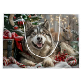 Grand Sac Cadeau Alaskan Malamute Chien Fête de Noël (Dos)