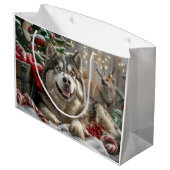 Grand Sac Cadeau Alaskan Malamute Chien Fête de Noël (Dos Angle)