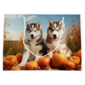 Grand Sac Cadeau Alaskan Malamute Chiot Automne Citrouille délice (Devant)
