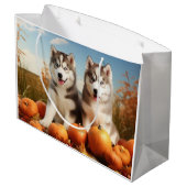 Grand Sac Cadeau Alaskan Malamute Chiot Automne Citrouille délice (Dos Angle)