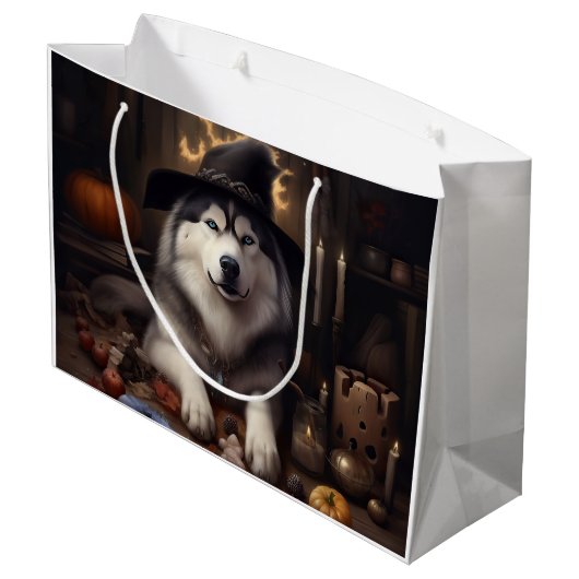 Grand Sac Cadeau Alaskan Malamute Citrouilles Halloween effrayant (Dos Angle)