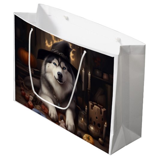 Grand Sac Cadeau Alaskan Malamute Citrouilles Halloween effrayant (Devant Angle)