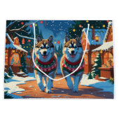 Grand Sac Cadeau Alaskan Malamute Dogs Christmas Snow Holiday  (Devant)
