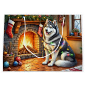 Grand Sac Cadeau Alaskan Malamute Fireplace with Christmas Lights (Devant)