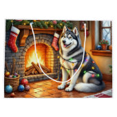 Grand Sac Cadeau Alaskan Malamute Fireplace with Christmas Lights (Dos)