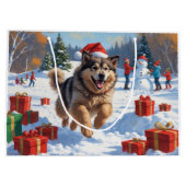 Grand Sac Cadeau Alaskan Malamute Noël Festive Scène de neige (Dos)